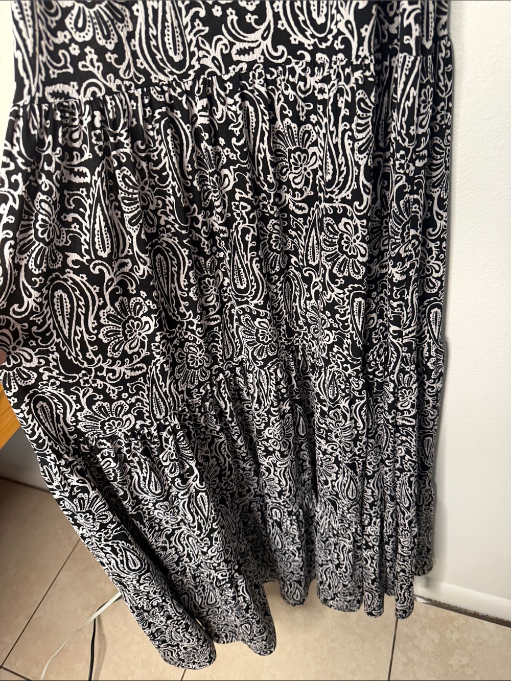 Kaiya Designs Black White Paisley Tiered Maxi Dress Tie Strap Boho XXS - Picture 4 of 6
